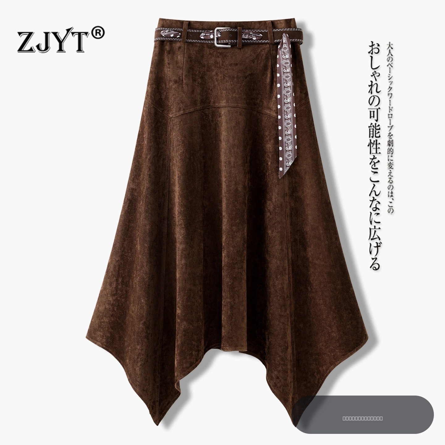 Jupes midi en daim ZJYT pour femme, collection automne-hiver 2026, jupe décontractée vintage à taille haute et coupe irrégulière, bas pour femme, marron, noir