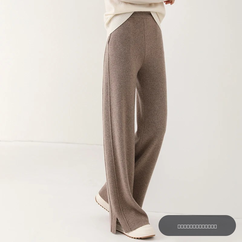 Pantalon en laine taille haute pour femme 2024, coupe ample, en cachemire tricoté, jambe large, longueur ras du sol, tendance, best-seller