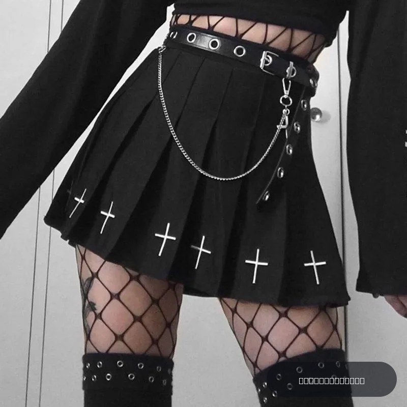 Jupe plissée taille haute pour femme 2026, style Harajuku, sensation douce et fraîche, avec broderie croisée et taille élastique, jupe noire