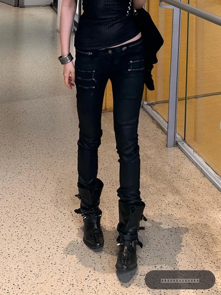 Jeans en denim taille basse avec fermeture éclair, style Y2K millénaire, pantalon skinny pour femme, coupe ample décontractée, saison automne