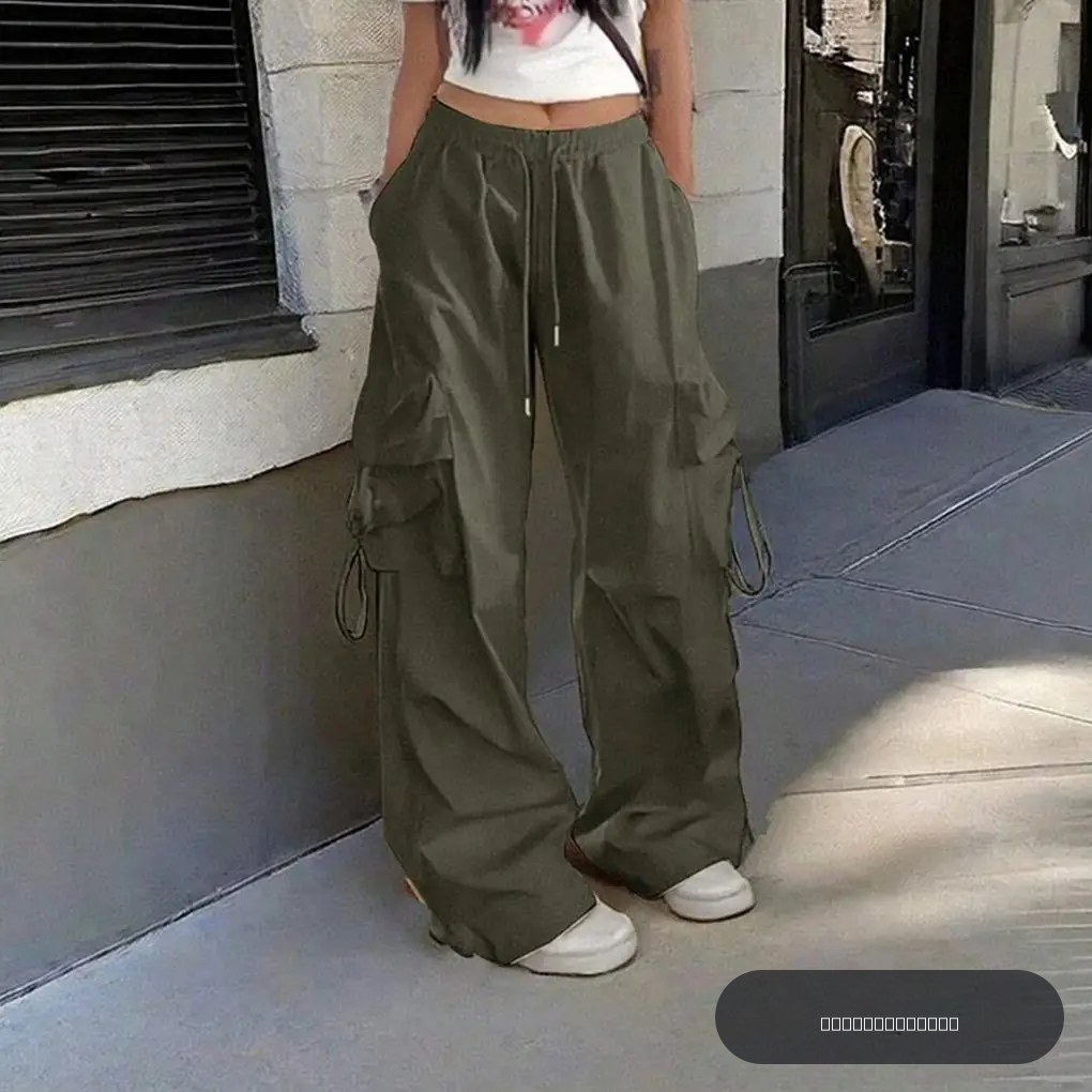 Pantalon de jogging ample noir vintage taille haute pour femme, style streetwear décontracté et mode, avec poches surdimensionnées