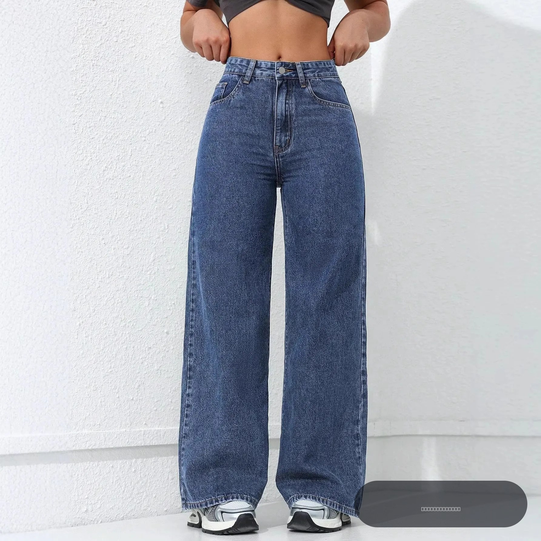 Jean en denim coupe large style américain pour femme – Nouvelle tendance vintage, décontracté, taille haute, coupe droite ample, longueur au sol