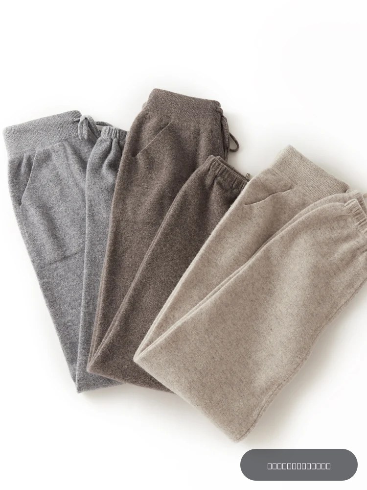 Pantalon crayon femme 100% laine mérinos pantalon automne hiver tricot pantalon chaud cachemire pantalon élastique à lacets pantalon de survêtement décontracté