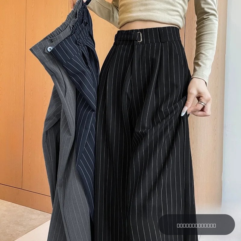 Pantalon ample à jambes larges pour femme, Vintage, rayé, boutons, taille haute, droit, bureau, pleine longueur, nouvelle collection automne 2025