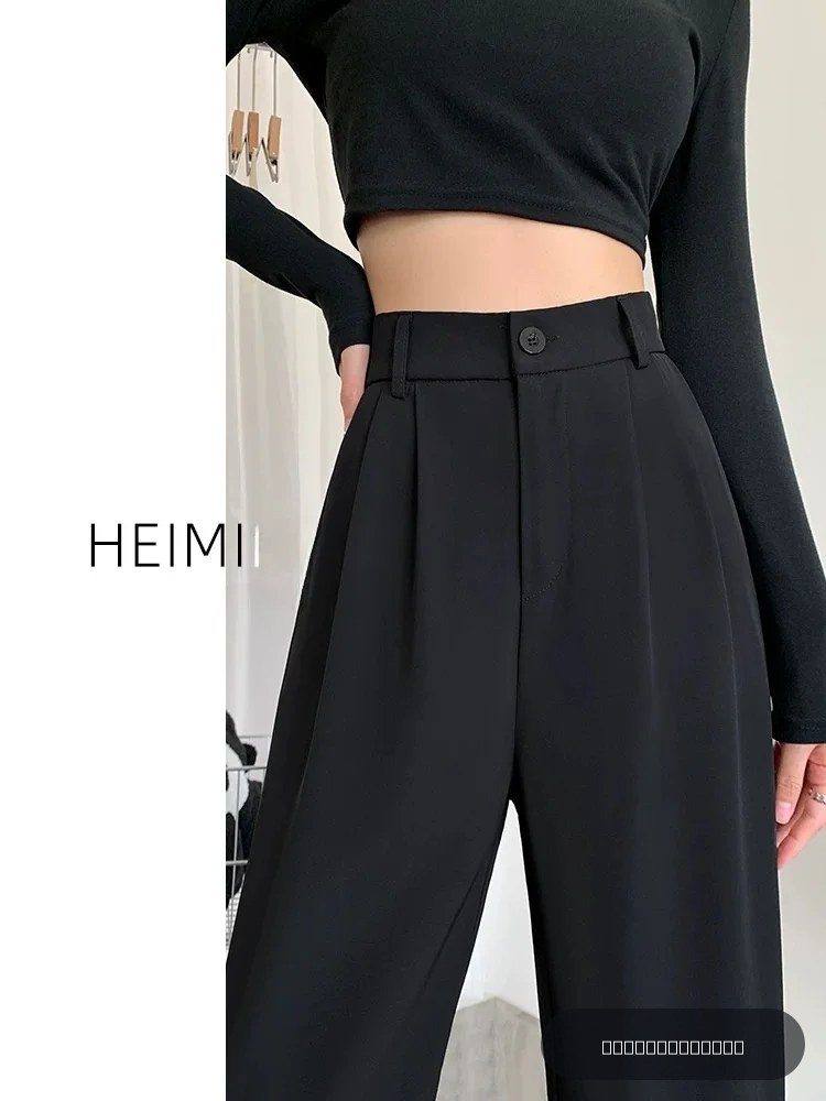 Pantalon large noir taille haute pour femme, coupe droite décontractée, version slim, pantalon de costume, nouvelle collection été
