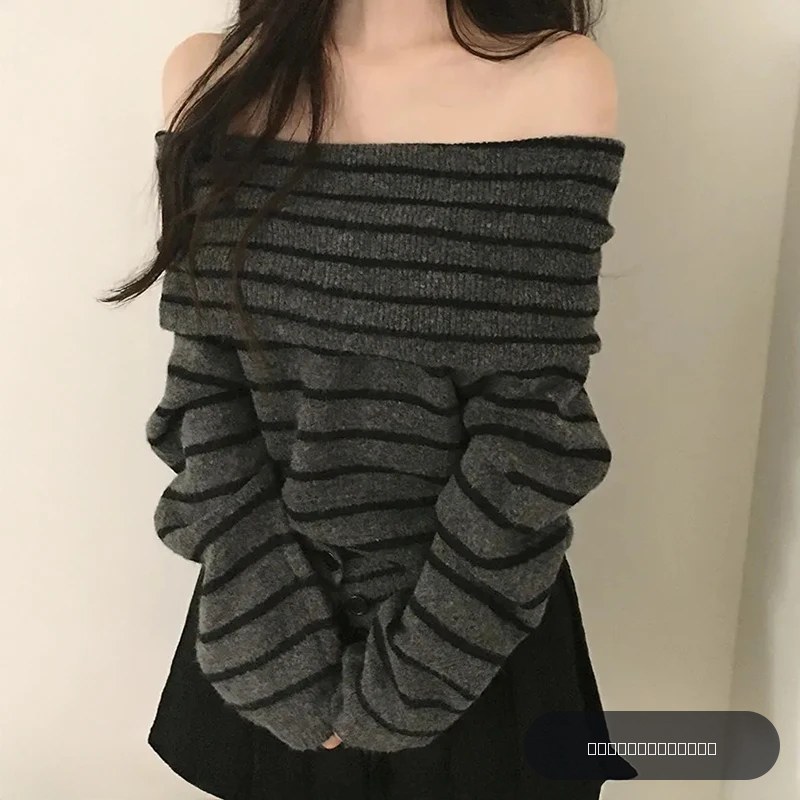 Pull à épaules dénudées, manches longues, boutons, haut tricoté avec épaules ouvertes, pulls élégants, mode automne hiver