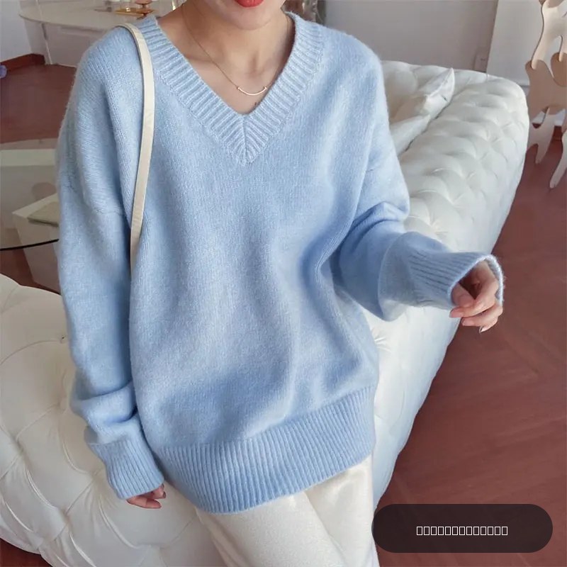 Pull à col en V monochrome pour femme, pull en tricot à manches longues, mode élégante, coupe couvertes Harajuku, vêtements décontractés pour femme, tout match, Y