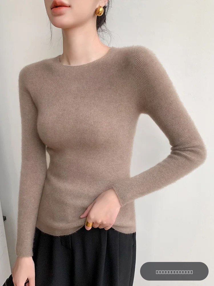 Basics - Pull en laine mérinos pour femme, pull fin, pull doux, manches longues, vêtements en cachemire, automne, hiver, 100%