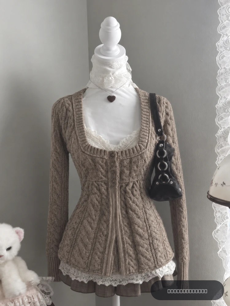 Pull en maille pour femme, style Harajuku coréen, gothique Y2K, coupe ajustée, couleur unie, streetwear décontracté, pull élégant et chic, 2026