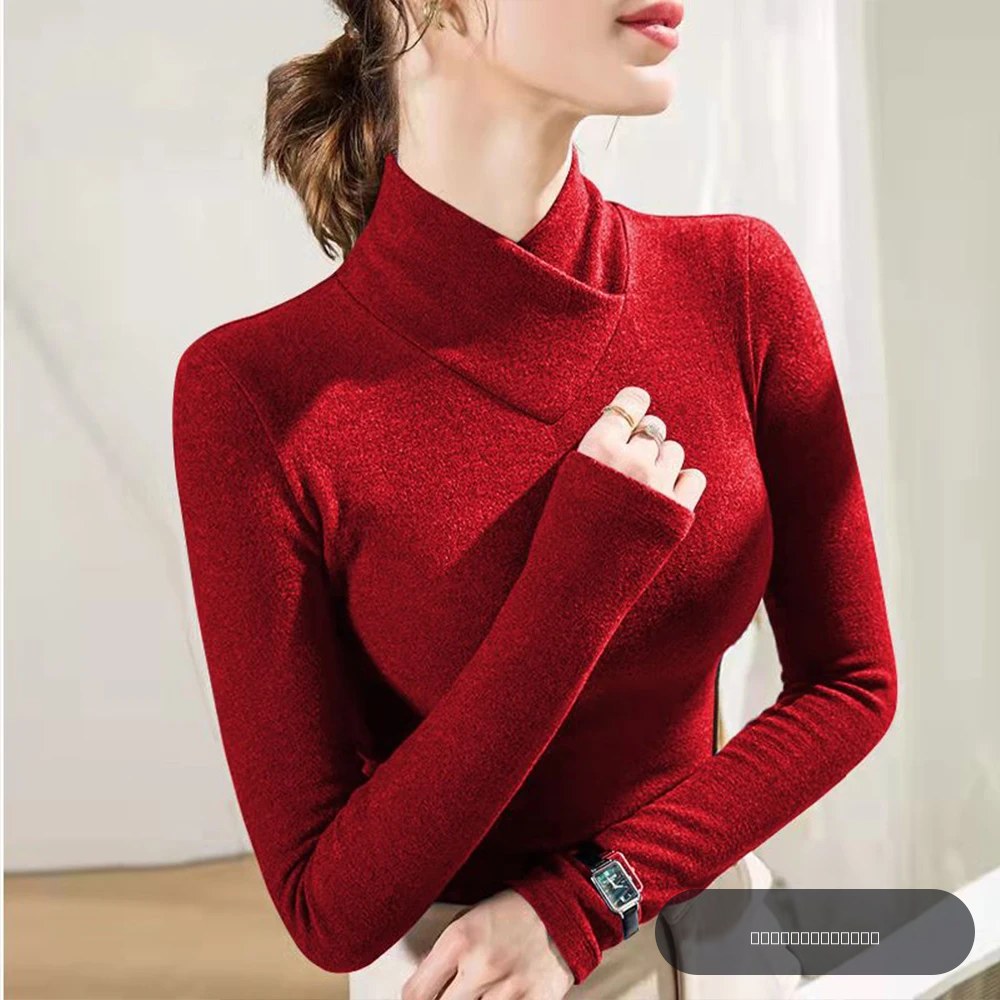 Pull col haut T-shirt femme mode pull haut élastique S-3XL noir tricoté pull à manches longues sous-couche toutes saisons