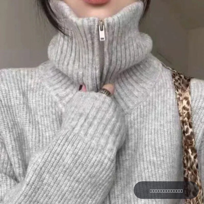 Cardigan en cachemire tricoté à Double fermeture éclair pour femme, col haut, épais, 100% Pure laine, pull ample, manteau, vêtements d'extérieur, automne/hiver 2025