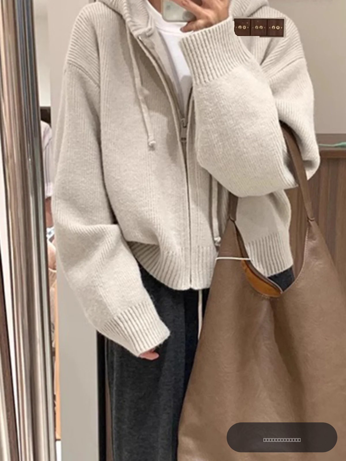 Cardigan tricoté épais à capuche zippé pour femme, style coréen, en velours doux, pour l'automne et l'hiver