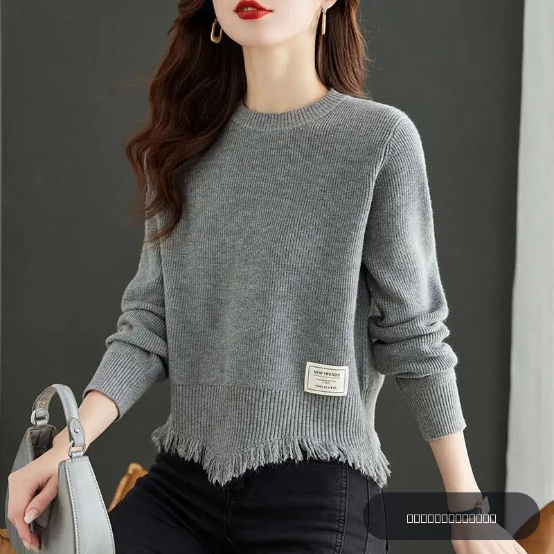 Pull à col rond à manches longues pour femmes, pulls épissés, minimaliste, décontracté, solide, document At, à la mode, printemps, automne, nouveau