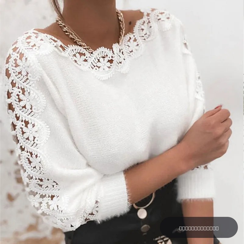 Pulls en tricot sexy pour femmes, manches longues, dentelle ajourée, col en V, élégant, uni, automne-hiver 2026, légèrement extensible.