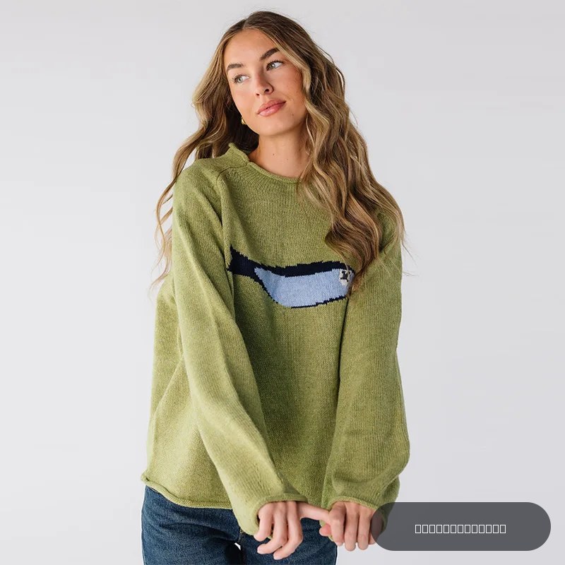Pull tricoté à motif de poisson de dessin animé pour femme, col rond, doux, décontracté, tendance, haut rétro, vêtements d'intérieur, automne hiver 2025