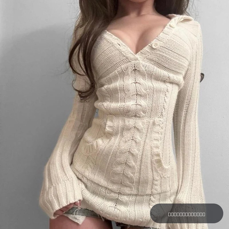 Pull Harajuku pour femme, couleur unie, style Emo, col en V, chic, vintage, décontracté américain, Y2K, hauts basiques