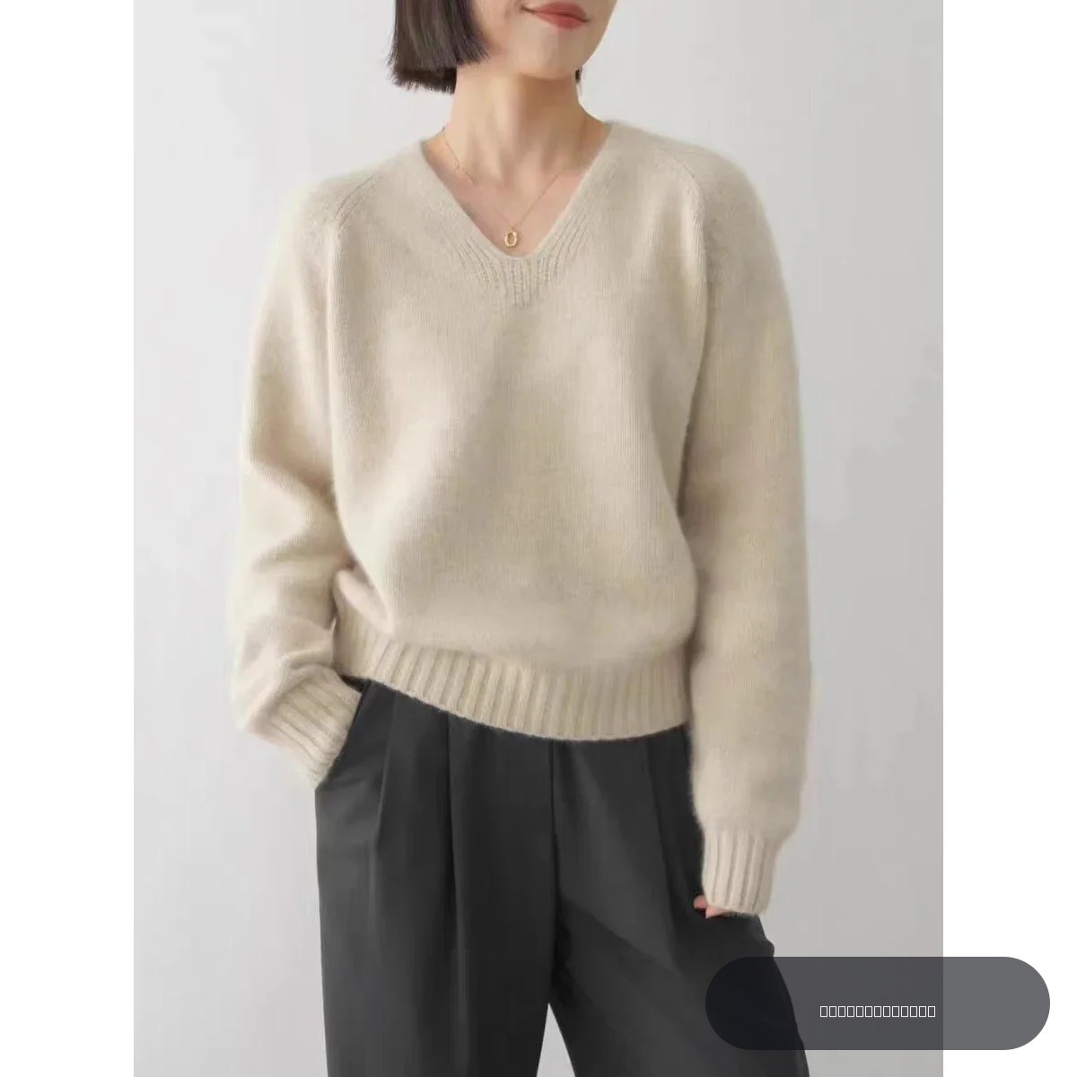 Pull en cachemire de montagne pur pour femmes, col en v, manches longues, coupe ample, tricoté en laine, haut à bascule pour l'automne