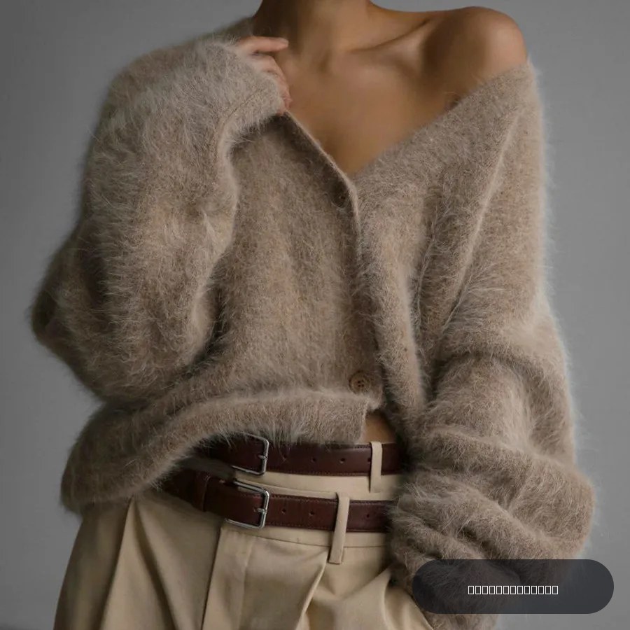 Automne hiver col en V à manches longues bouton épaissir moelleux doux lâche Cardigan tricoté pull manteaux PYMYFZC-9902