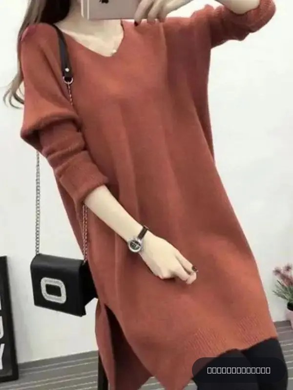 Pull ample mi-long pour femme, style décontracté, col en V ou col rond, version coréenne, robe d'extérieur pour l'automne et l'hiver