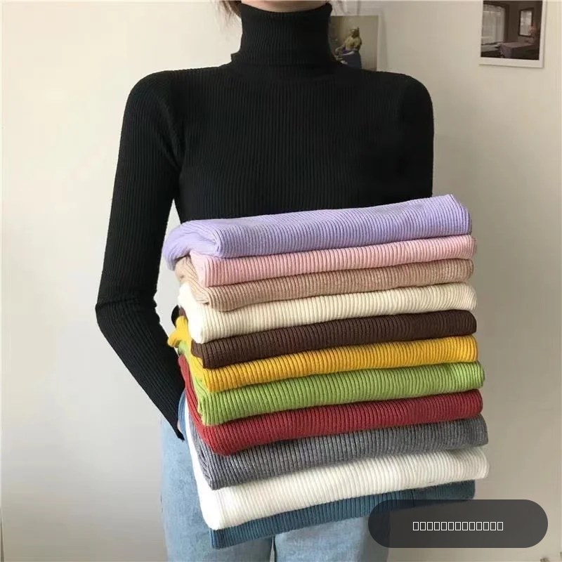 Pull à col roulé pour femme, Simple, mode hiver, tricot élastique, décontracté, couleur unie, noir, Tops basiques, 2026