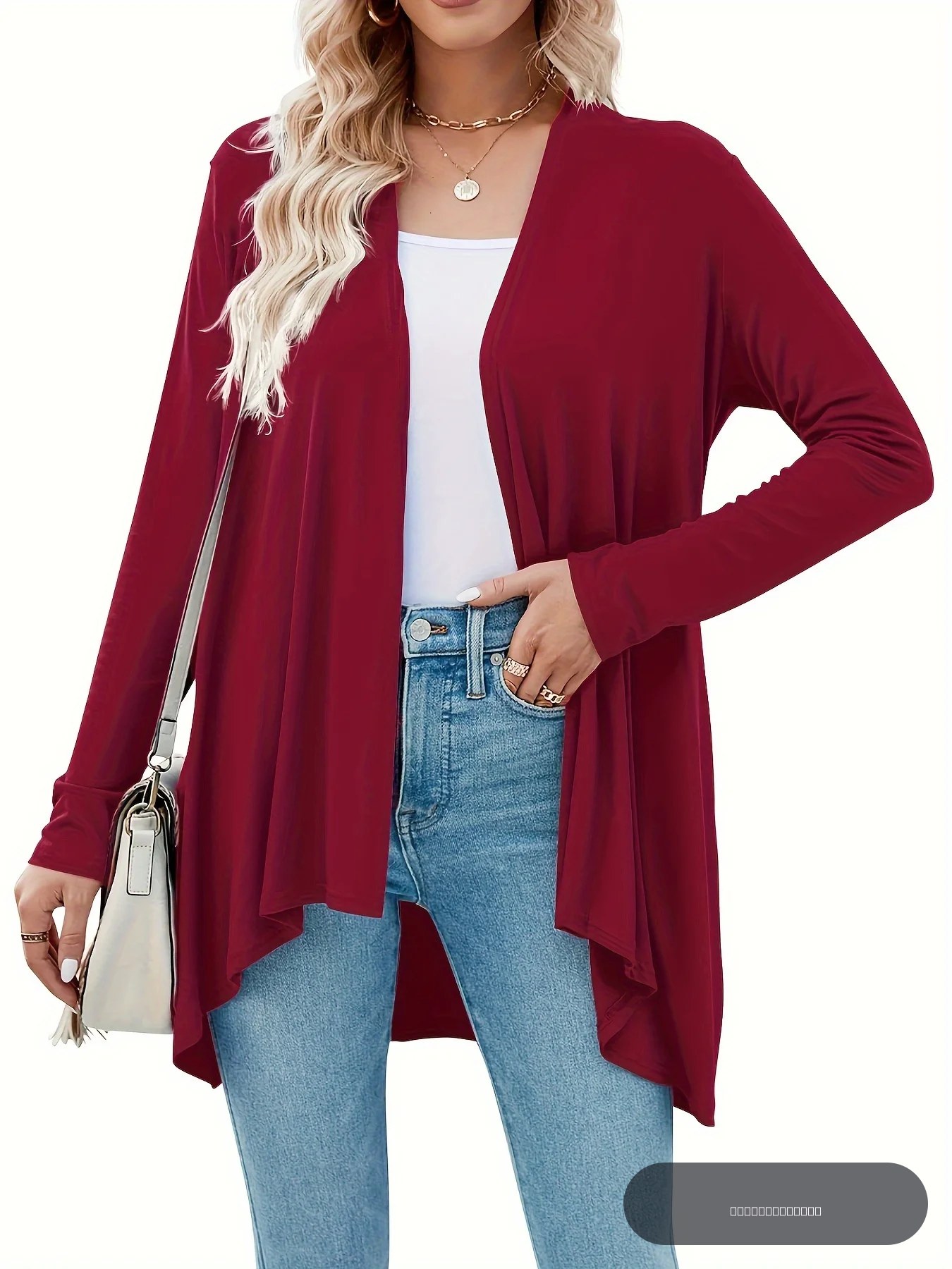 Cardigan décontracté grande taille pour femme, couleur unie, manches longues, élastique, vêtements