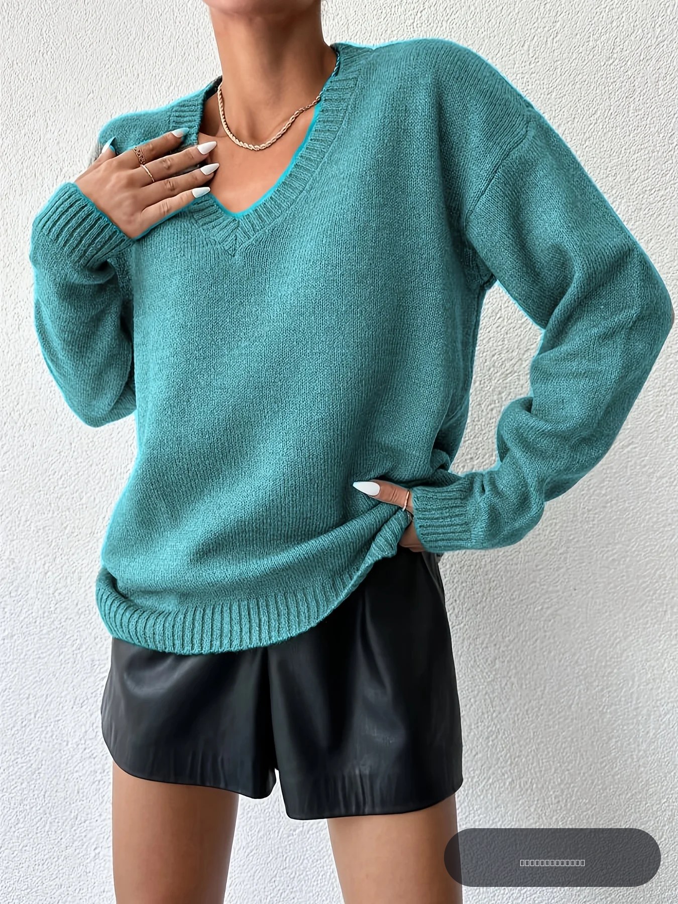 Pull à col en V grande taille pour femmes, ample et décontracté, à manches longues, en tricot acrylique, pour l'automne et l'hiver.