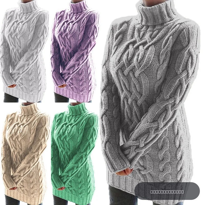 Chandails pour femmes, pull chaud à col roulé, épais, imprimé torsadé, col haut, fil épais, vêtements MMY, 2024 120352