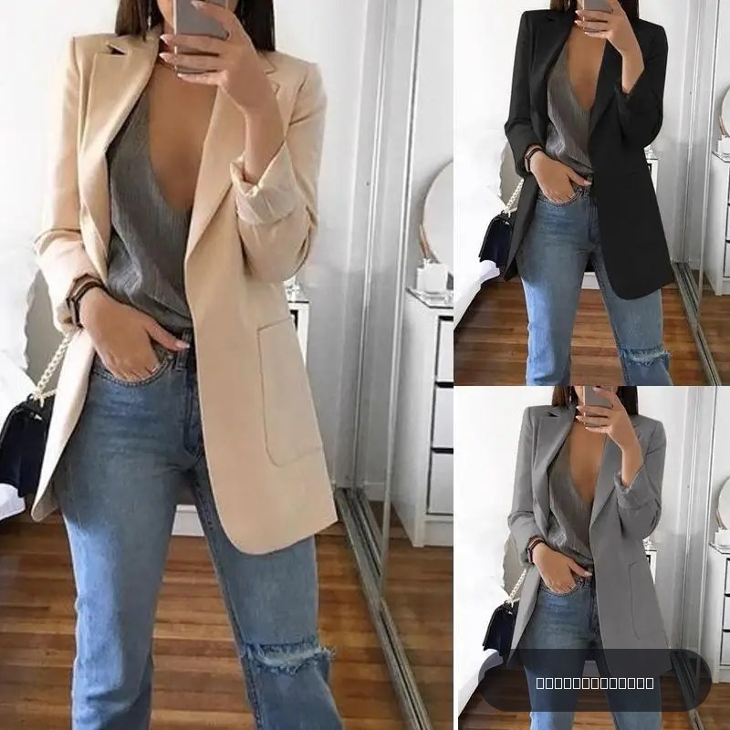 Nouveau style 2026 – Blazer décontracté vintage pour femme avec poches, coupe ajustée, manches longues, veste longue tendance