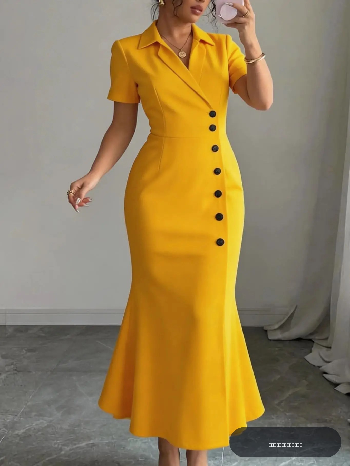 Robe midi élégante unie à manches courtes et col boutonné, décontractée, amincissante pour femme, avec effet cintré à la taille