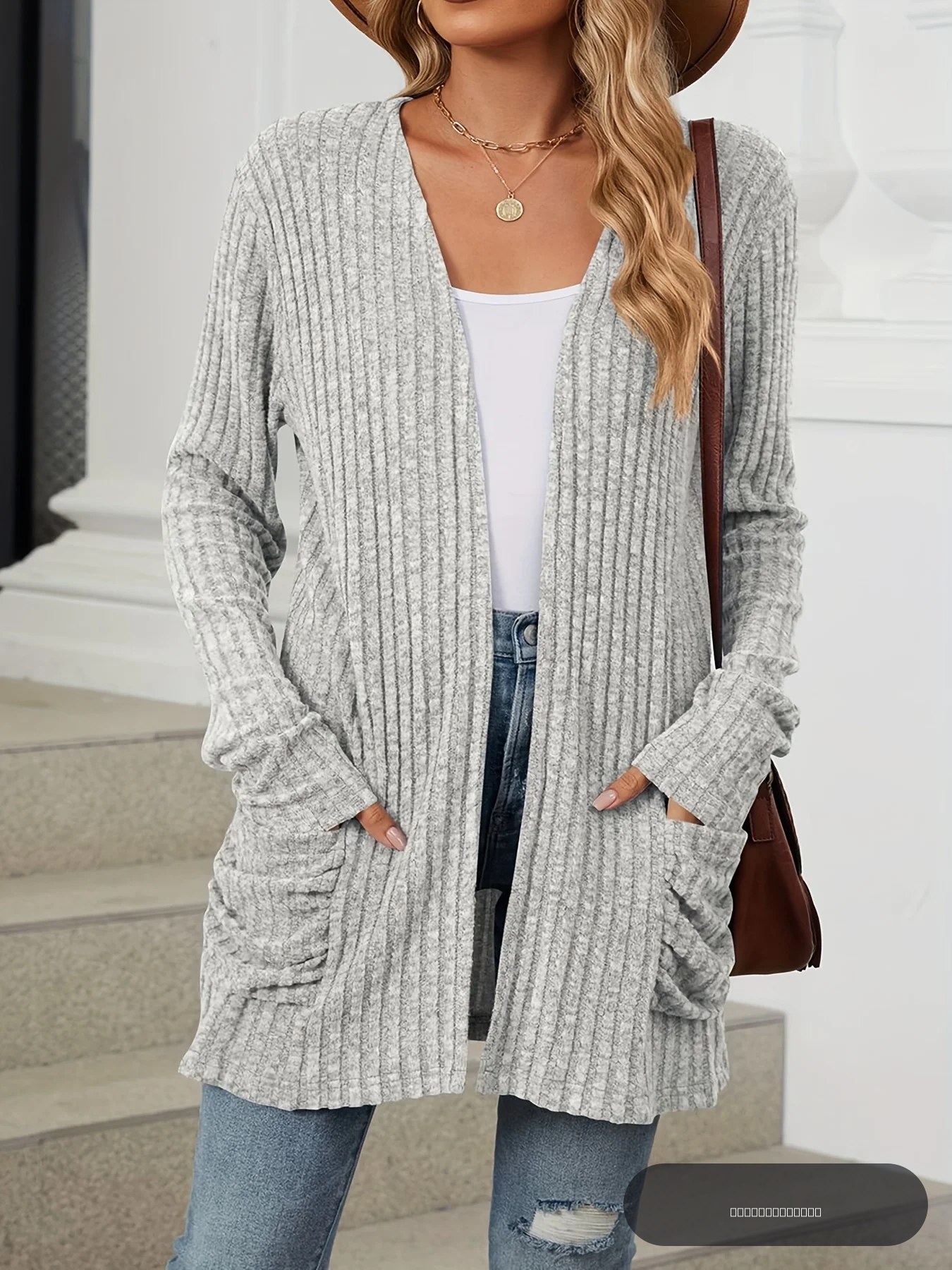 Cardigan ouvert devant pour femmes, grande taille, poches pour touristes décontractées, manches longues, vêtements d'automne