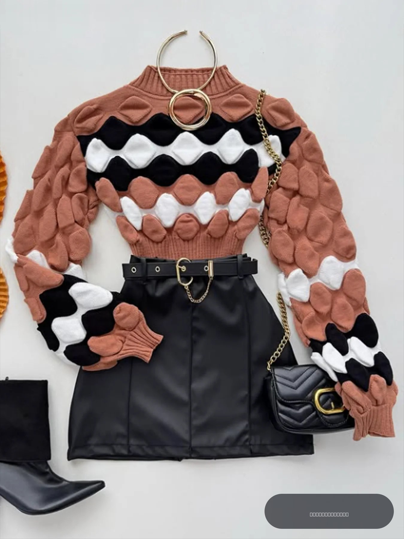 Pull à manches longues pour femmes, motif à bulles, couleur contrastée, hauts en laine chaude, tricot doux