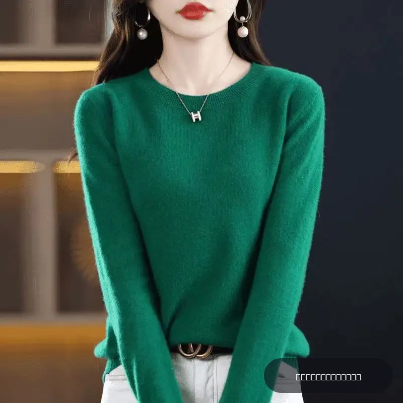 Mode 100% laine mérinos pull élégant cachemire pull femmes col rond à manches longues tricots vêtements de base pull hauts