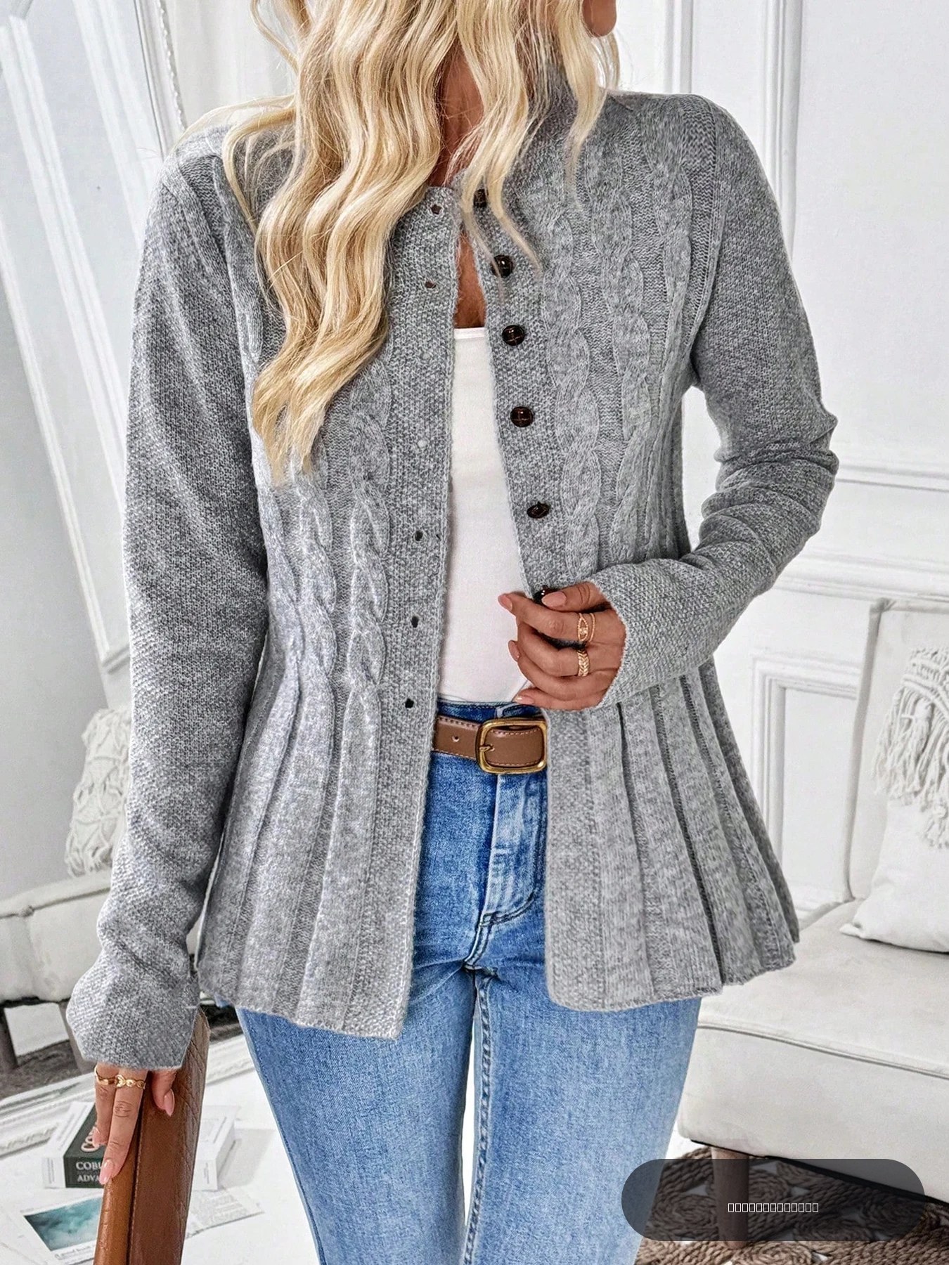 Cardigan en tricot à manches longues uni pour femme, idéal pour l'automne et l'hiver