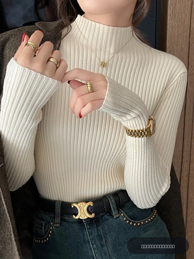 Pulls en maille unie slim chic pour femme, col roulé, manches longues, décontractés, chauds, basiques, automne hiver 2026