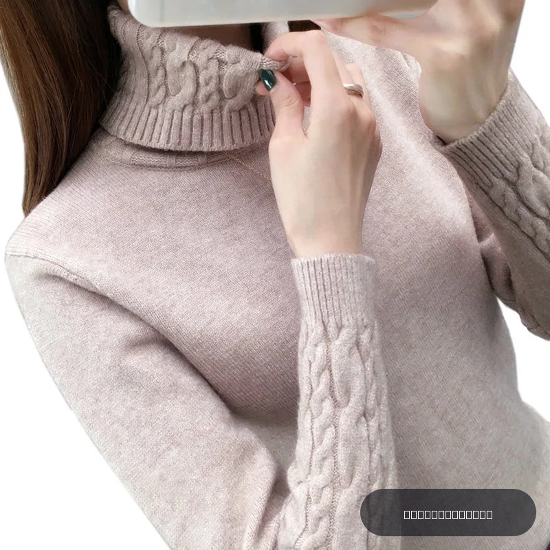 Pull col roulé pour femmes - Chandail automne-hiver 2025 manches longues épais et chaud kaki