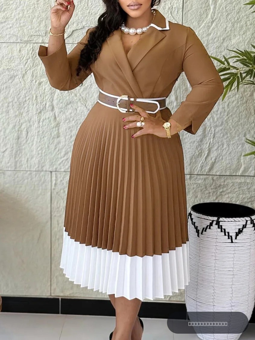 Robe plissée à manches longues pour femmes, couleur unie, bloc de couleurs, ligne a, mode printemps automne, nouvelle collection