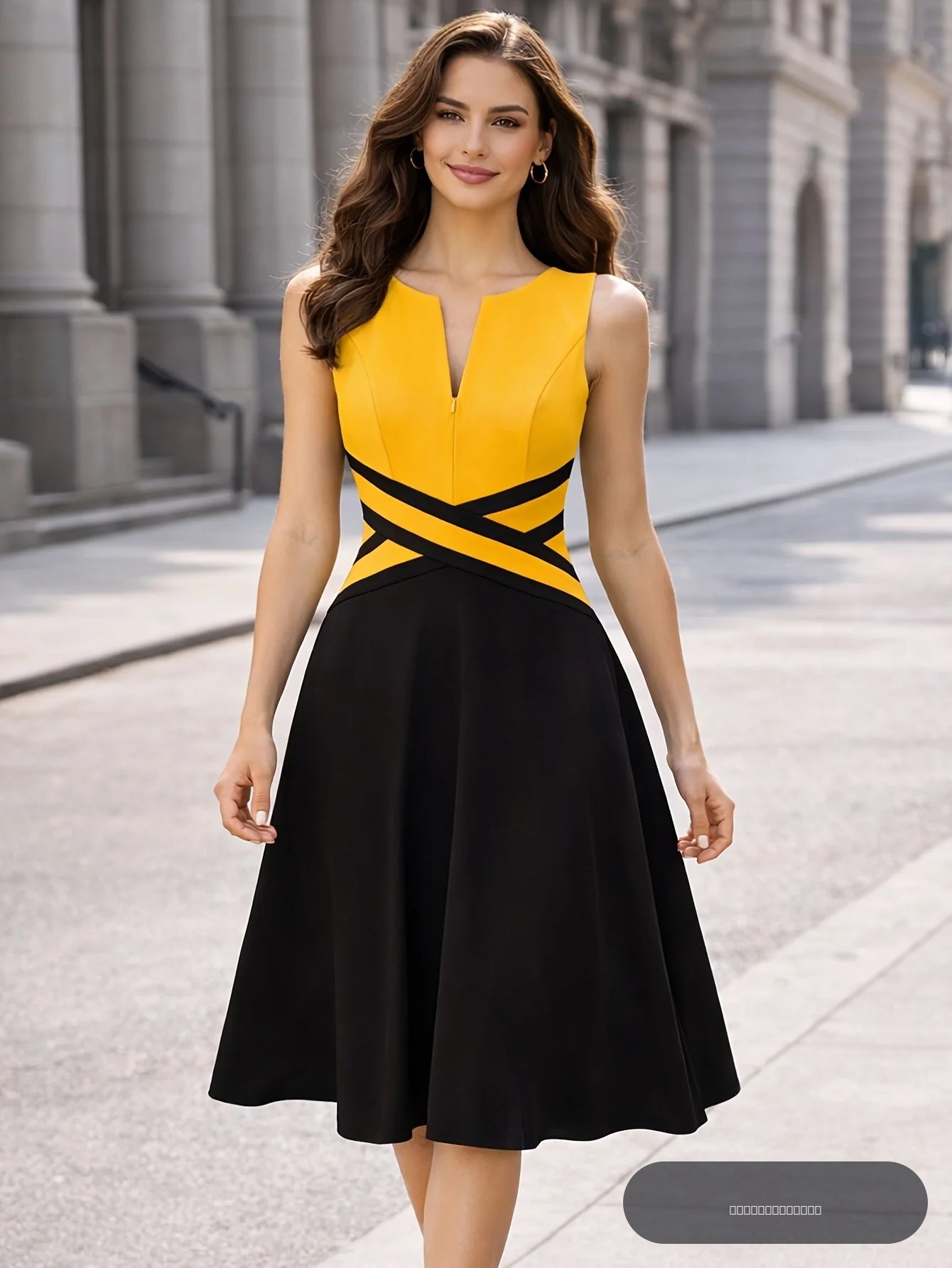 Robe trapèze élégante sans manches pour femme, avec fermeture éclair sur le devant, style colorblock, pour le bureau, les affaires, les soirées, coupe ajustée et évasée