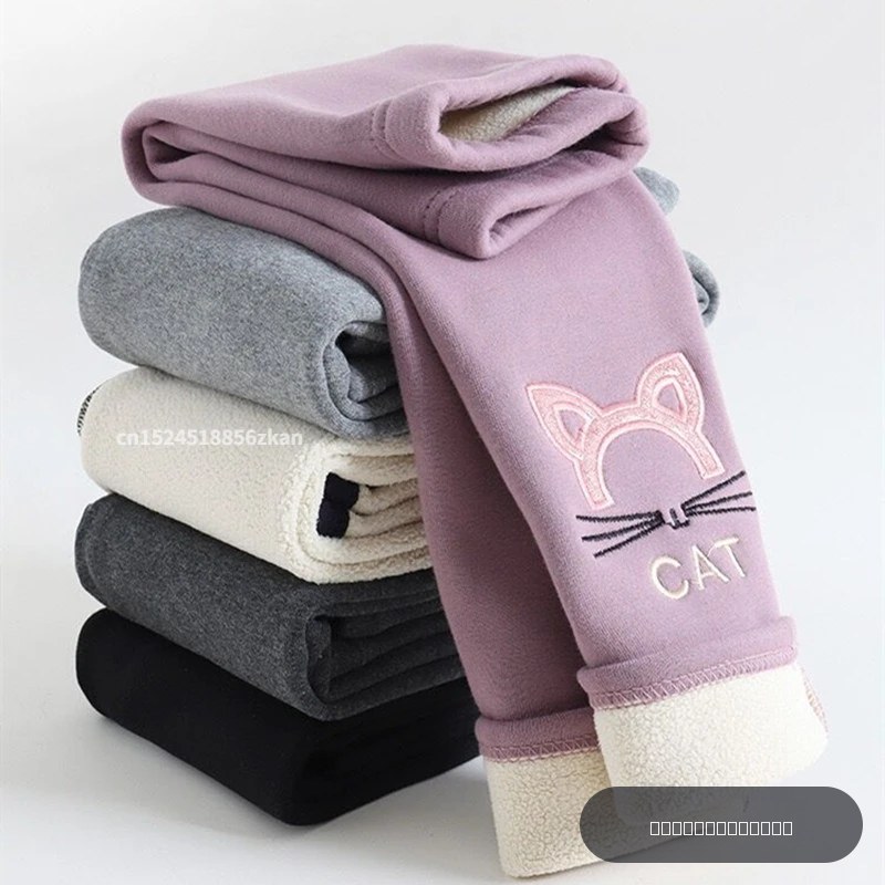 Leggings d'hiver pour filles, pantalons chauds en velours pour enfants, pantalons épais en polaire d'agneau, pantalons crayon de couleur unie pour bébés