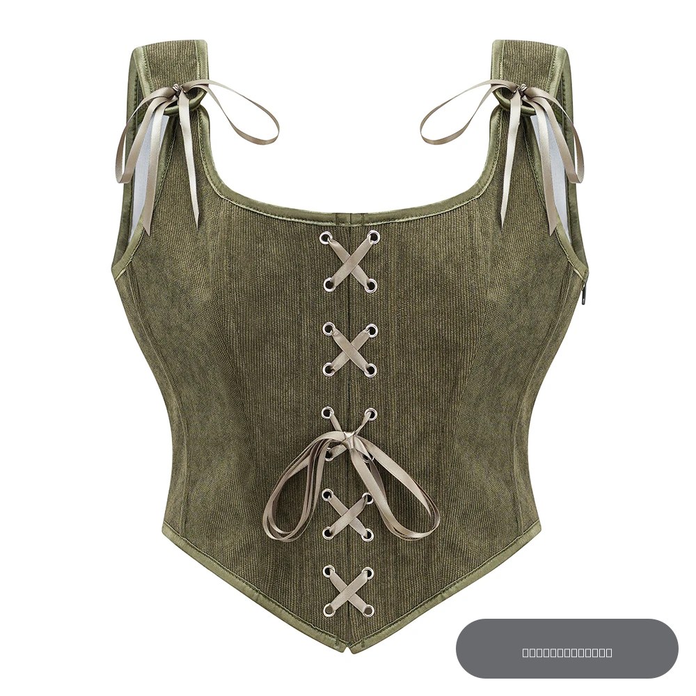 Armée vert victorien Vintage gilet femme fermeture éclair latérale et avant à lacets débardeur Corset Punk Goth vêtements Sexy Corselet Feminino