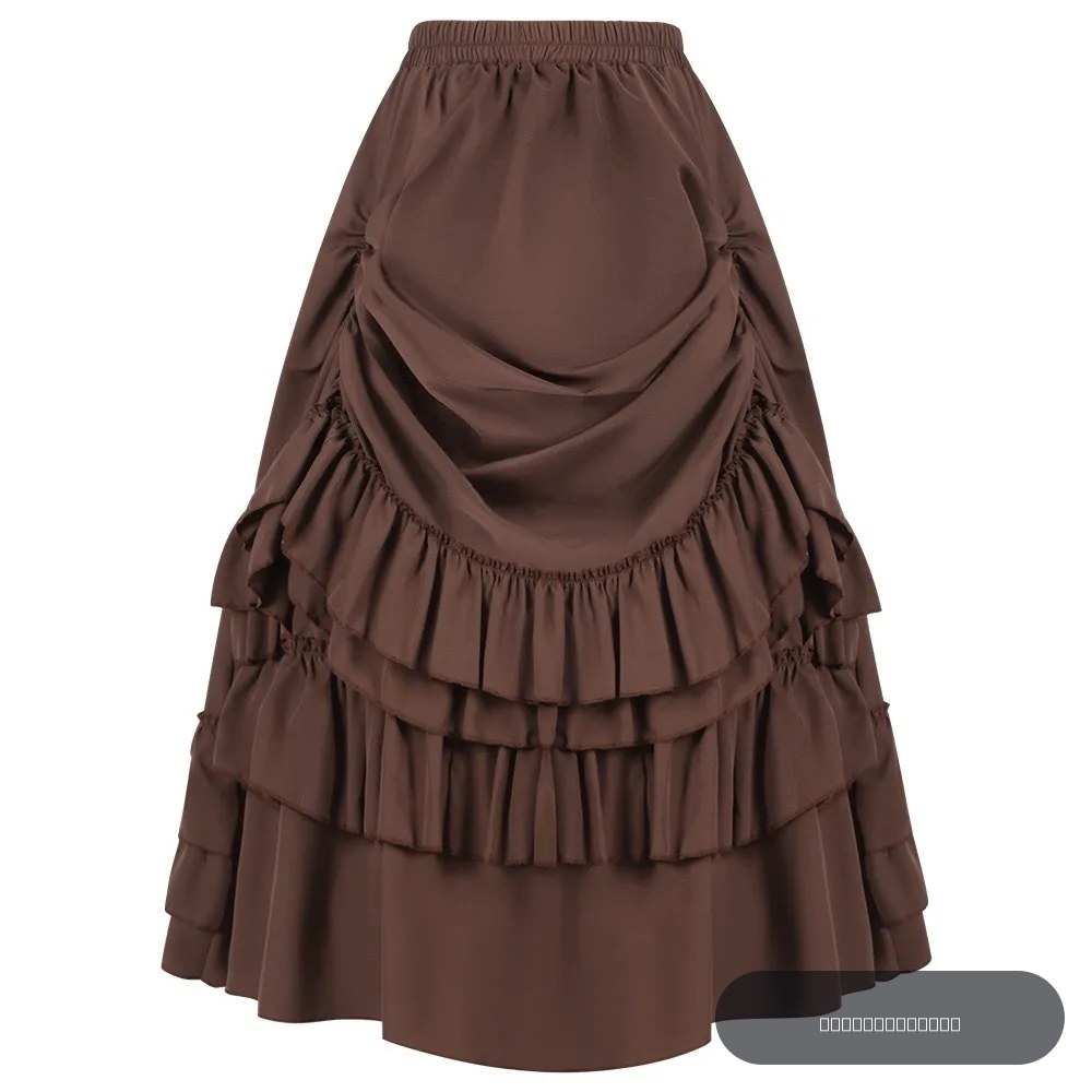 Jupe victorienne longue taille haute à volants marron, jupes Steampunk, tenue de fête pour femmes, vêtements gothiques Vintage, Costume médiéval Sexy