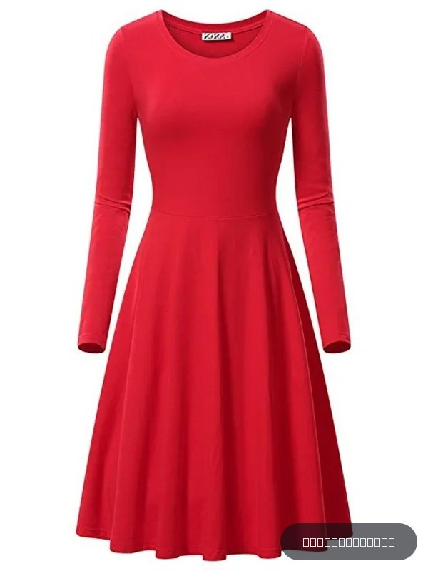 Robe midi décontractée pour femmes, coupe A, taille haute, manches longues, col rond, couleur unie, extensible, élégante, grande taille, automne-hiver, rouge, pour dames.
