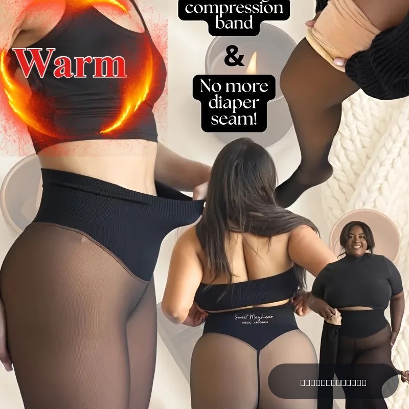 1 pièce Collants thermiques chauds pour femme, automne hiver, grande taille, doublés polaire, taille haute, noirs, effet transparent, avec entrejambe à une couture