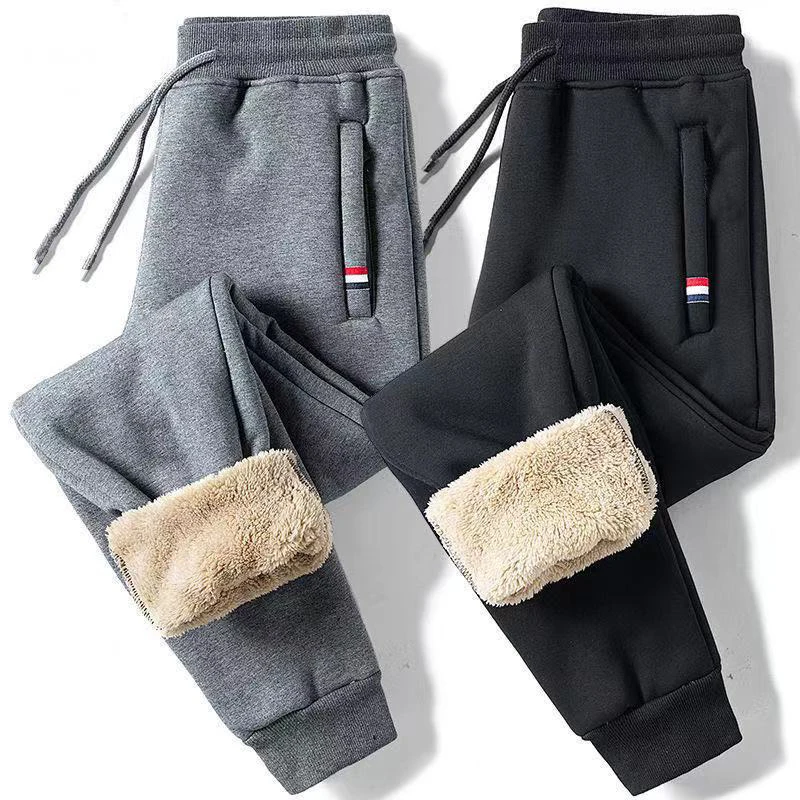 Pantalons de jogging chauds en laine d'agneau pour homme - Confort d'hiver, style décontracté, coupe droite M-5XL