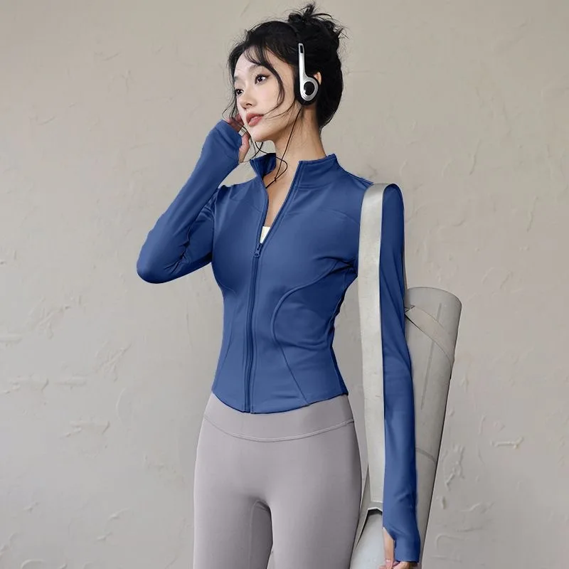 Veste de sport à séchage rapide pour femme, haut moulant, veste de yoga, veste à manches longues avec fermeture éclair, veste de course à pied, veste de fitness mince, vêtements de sport