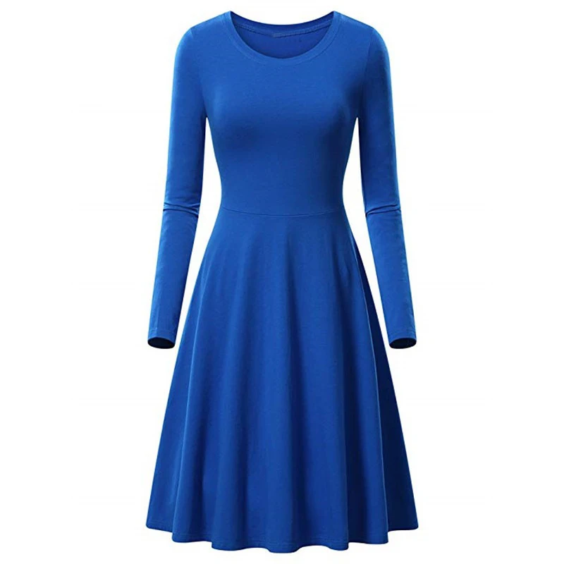 Robe trapèze à manches longues et col rond pour femme, tenue lisse et élégante, couleur unie, tenue décontractée, mi-longue, nouvelle collection automne hiver
