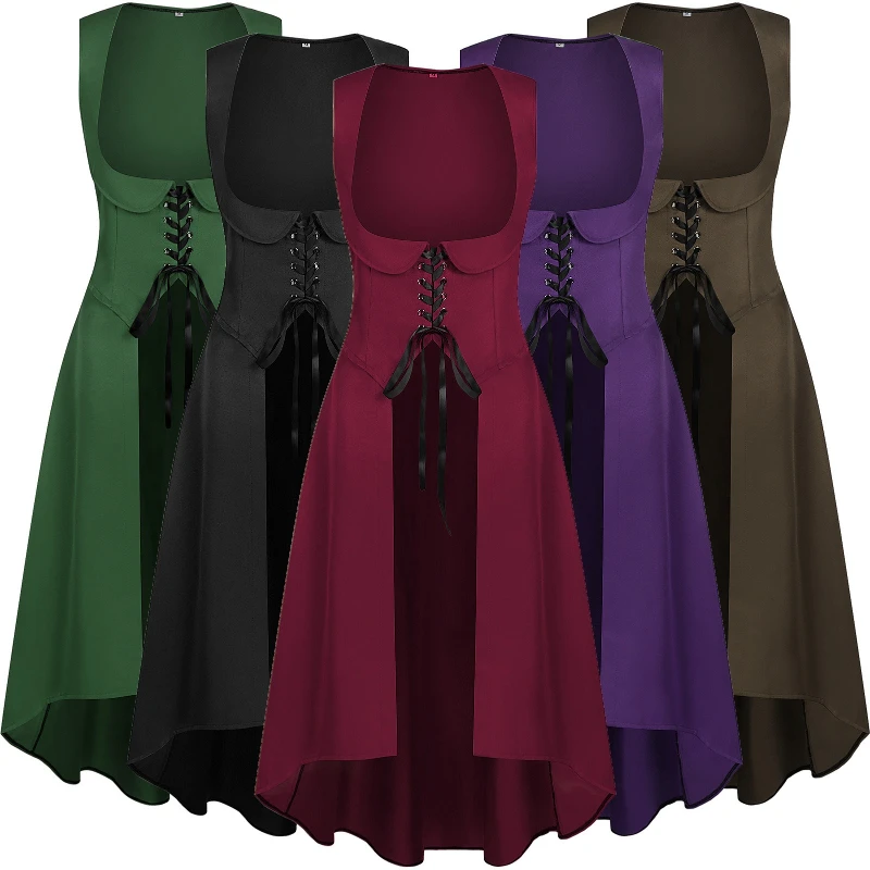 Robe mi-longue de la Renaissance médiévale verte armée pour femmes, Costume de Cosplay Vintage d'halloween, vêtements de spectacle, printemps/automne 2025