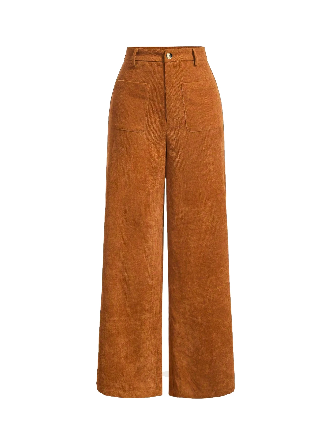 Pantalon à jambes larges avec poches unies et boutons sur le devant pour femmes, pantalon taille haute décontracté pour un usage quotidien, bas pour dames pour toutes les saisons