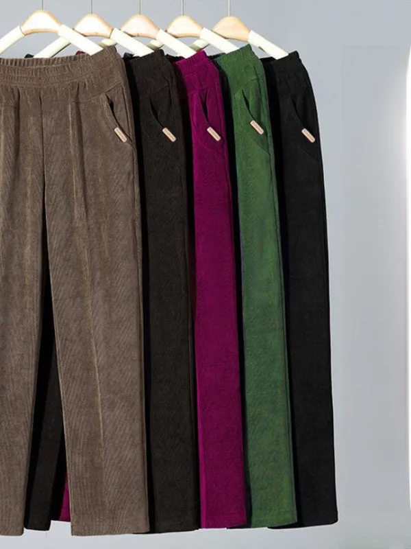 Pantalon droit en velours côtelé pour femme, coupe ample, amincissant, décontracté, taille haute, en fibre de polyester, collection printemps-automne