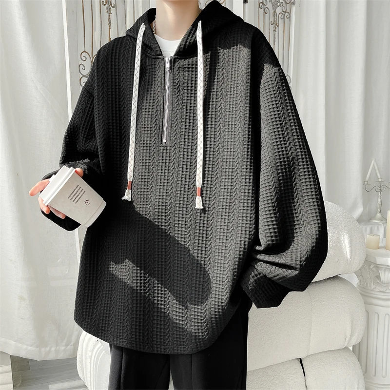 Sweat à Capuche Jacquard à Manches sulfpour Homme, Streetwear Décontracté, Respirant, à la Mode, 4 Couleurs, Automne