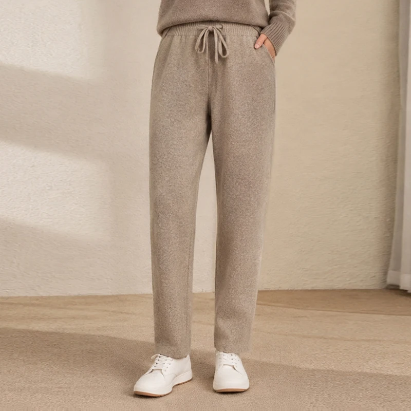 Pantalon en laine pour femmes, modèle 2026, coupe ajustée, pantalon à jambes fines, pantalon en laine tricotée, pantalon en laine pour femmes, nouvelle collection automne-hiver